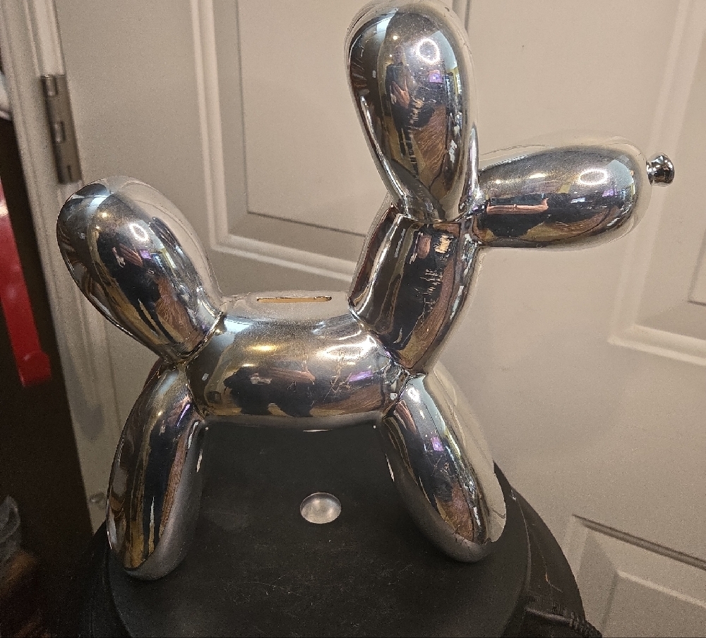 Jeff Koons Style Silver Balloon Dog Sculpture Ceramic Piggy Bank - Picture 5 of 13